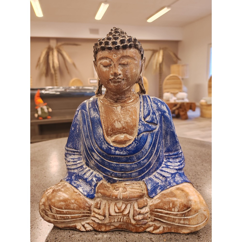 BOUDDHA EN PRIERE EN BOIS COLORE